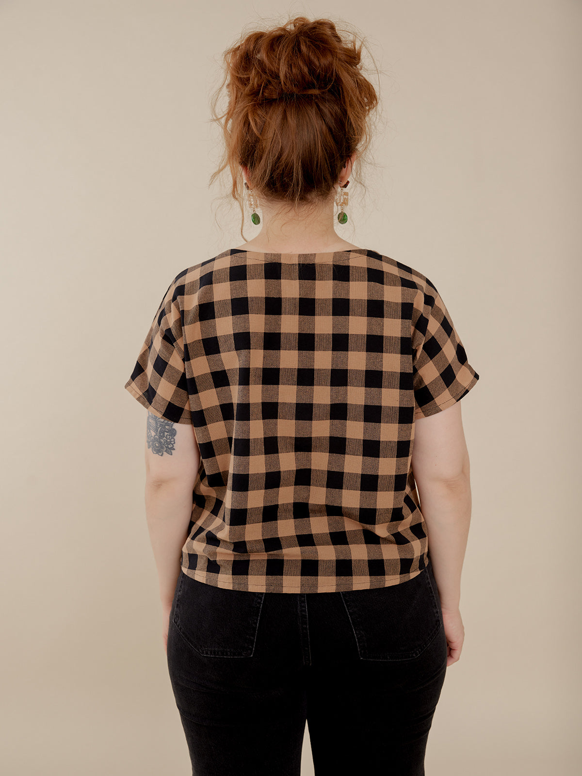 Odelia Top - Black and Tan Gingham