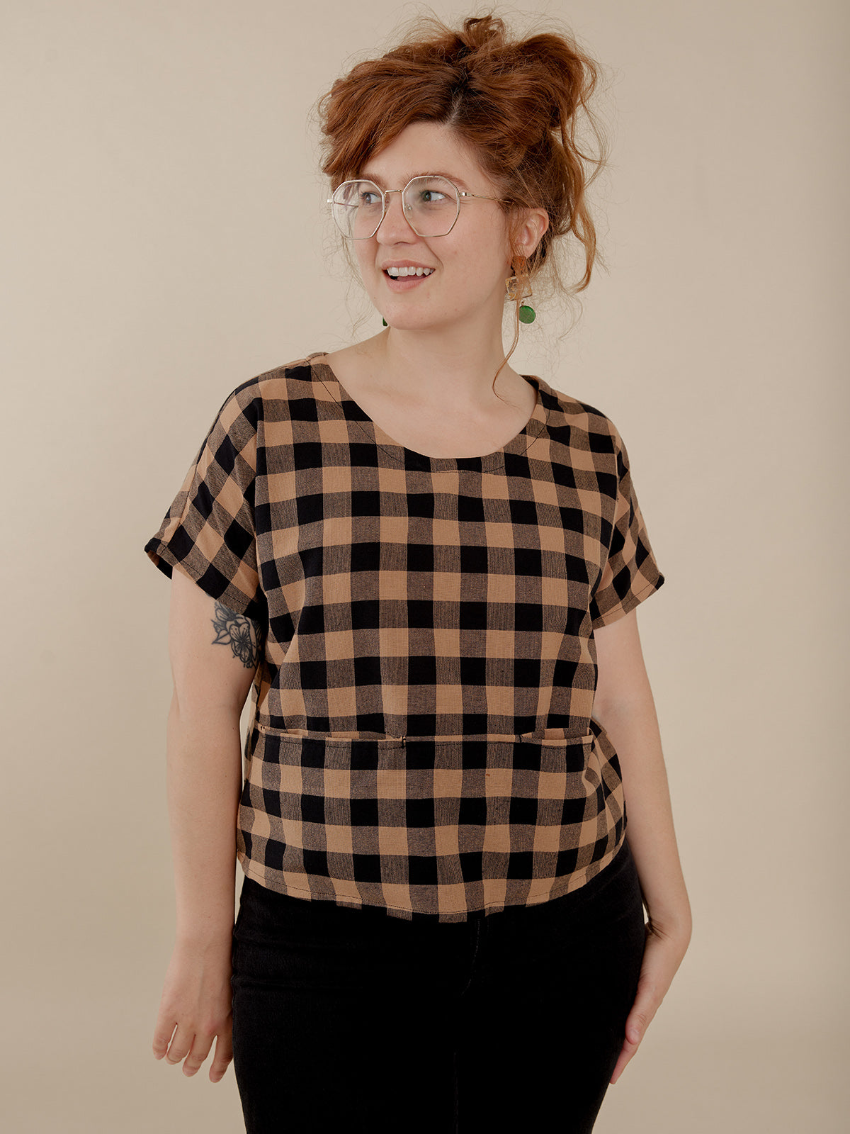 Odelia Top - Black and Tan Gingham