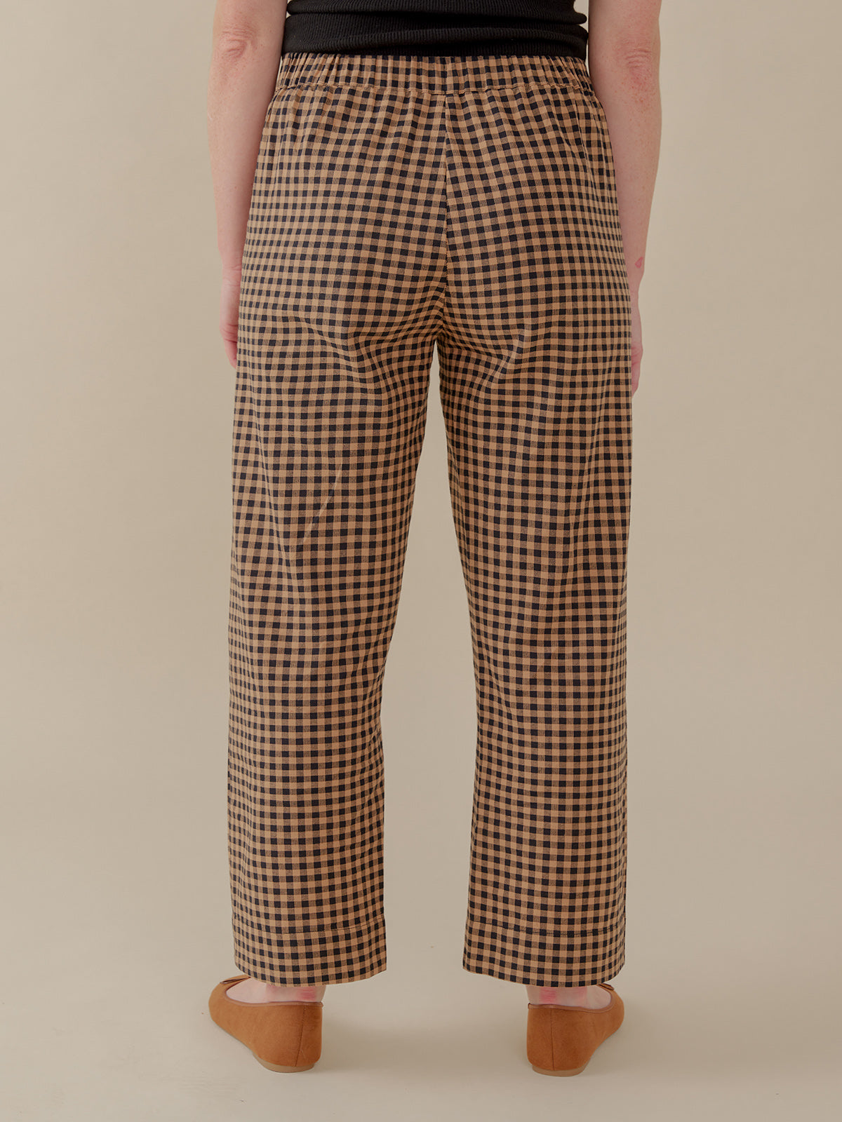 Emmy Drawstring Pant - Black and Tan Small Gingham