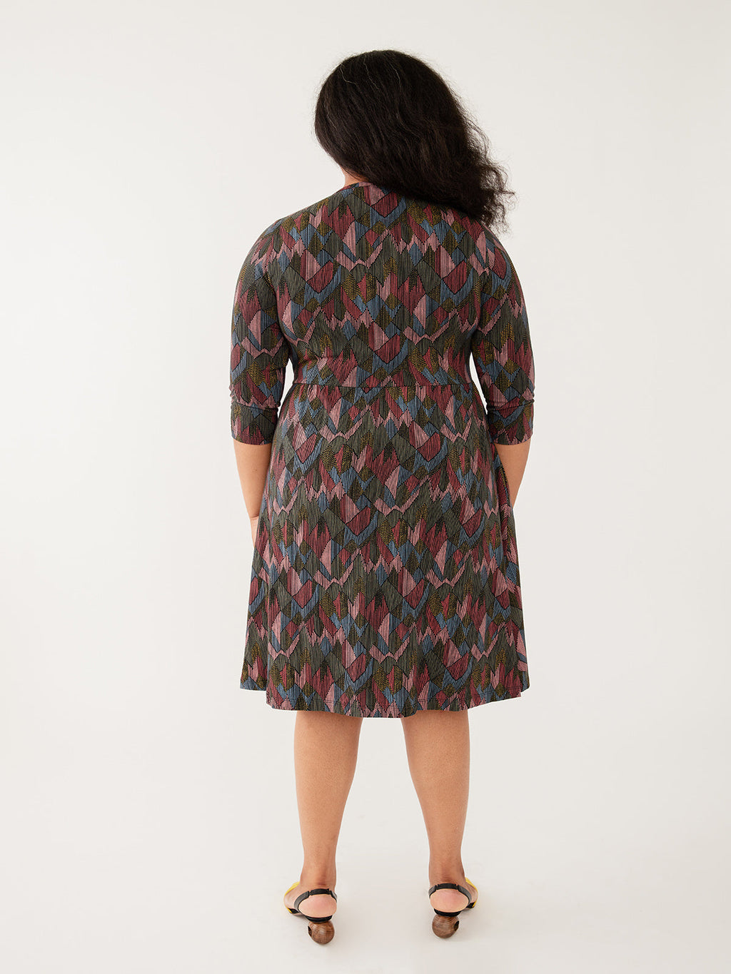 Callie 3/4 Sleeve Wrap Dress - Geo Jewels