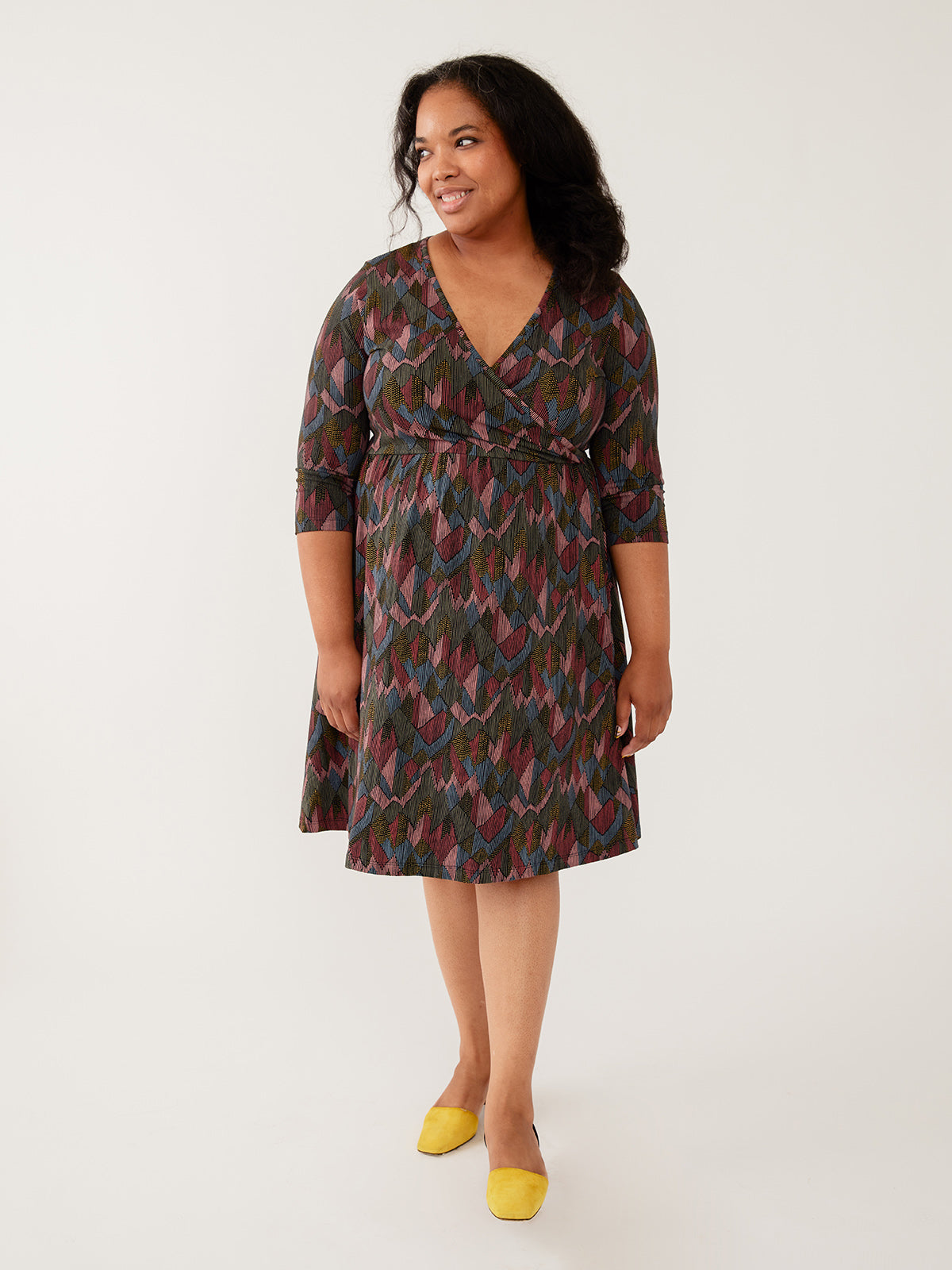 Callie 3/4 Sleeve Wrap Dress - Geo Jewels