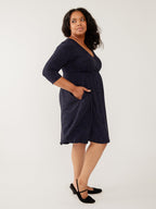 Callie 3/4 Sleeve Wrap Dress - Tree Rings Midnight