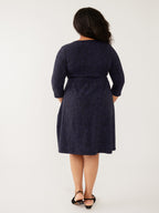 Callie 3/4 Sleeve Wrap Dress - Tree Rings Midnight