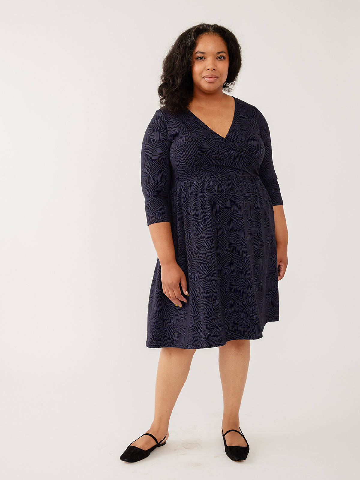 Callie 3/4 Sleeve Wrap Dress - Tree Rings Midnight