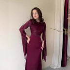 Summer Patchwork Glass Veil Long Sleeve Satin Slim Dress