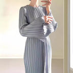 Women's Autumn New Long Dress Elegant Pleated Flared Sleeve Mid-Length Dress
