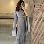 Solid Color Waist Fairy Style Elegant Long Evening Dress for Women