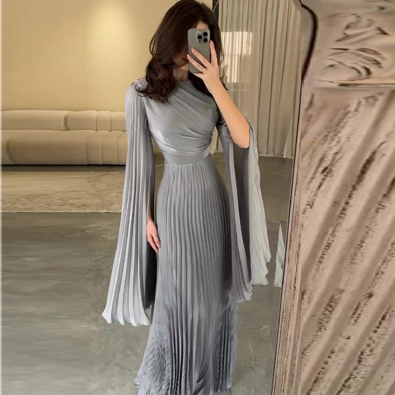Solid Color Waist Fairy Style Elegant Long Evening Dress for Women