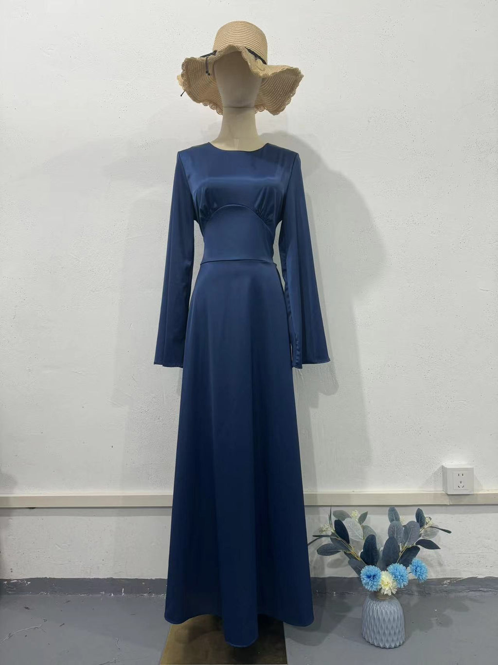 Spring New Waist-Cinching Slimming Tie Solid Color Long Sleeve Long Dress Elegant Women's Dress