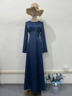 Spring New Waist-Cinching Slimming Tie Solid Color Long Sleeve Long Dress Elegant Women's Dress