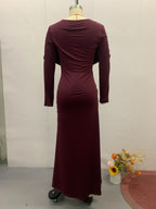 Women's Round Neck Design Pleated Waist Dress