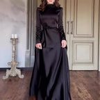 2025 Spring Solid Color Long Sleeve Slim Fit Lace Vintage Elegant Dress Gown 