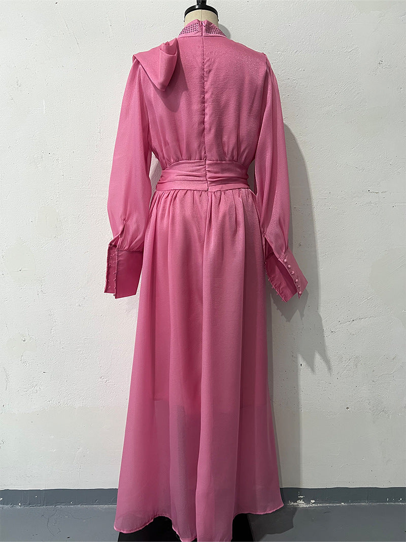 Women's Fashionable Dress with Waist-Cinching Design and Long Sleeves