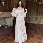 Women's Fashionable Dress with Waist-Cinching Design and Long Sleeves