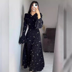 Spring New Ruffle Sleeve Waist-Cinching Floral Gentle Style Long Dress