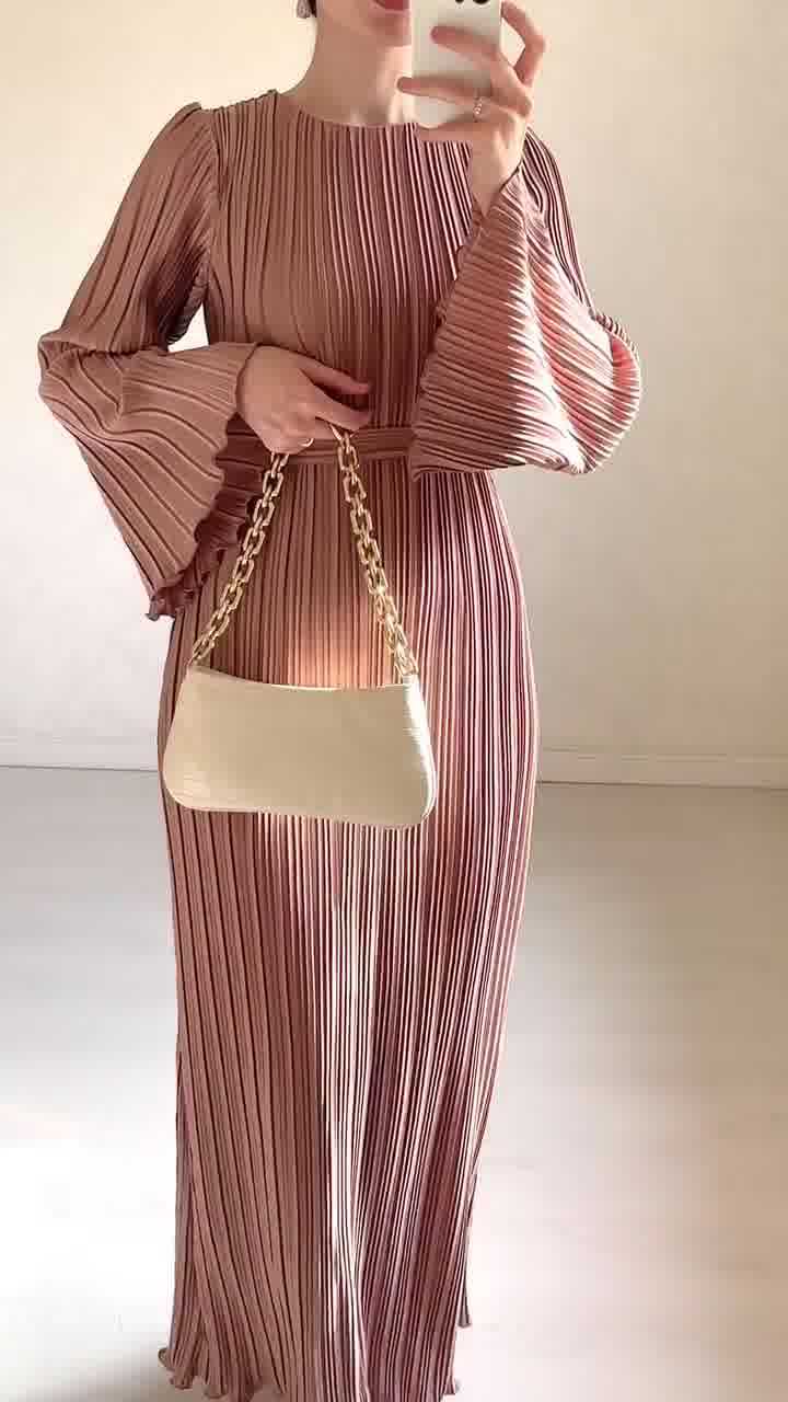 Women's Autumn New Long Dress Elegant Pleated Flared Sleeve Mid-Length Dress