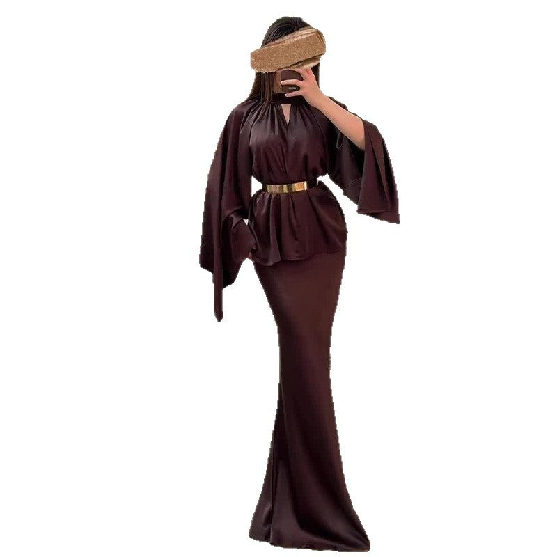 Women's Elegant Slim Fit Brown Skirt Set