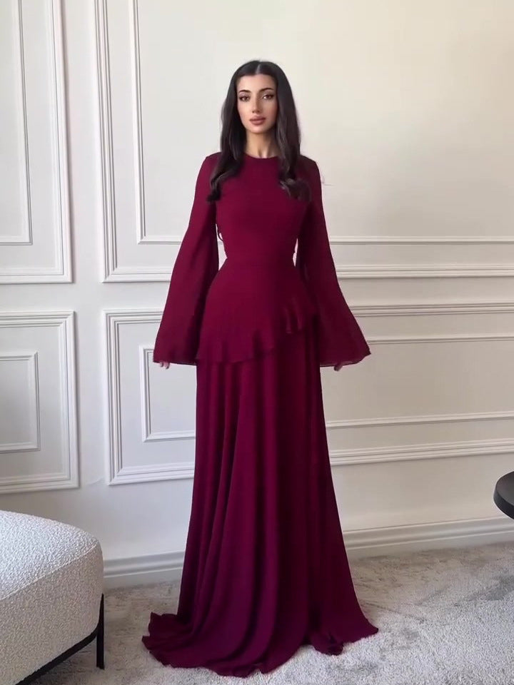 Elegant Solid Color Flared Sleeve Dress