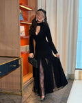 2025 Spring Summer Round Neck Patchwork Lace Long Sleeve Slim Fit Elegant Vintage Dress 
