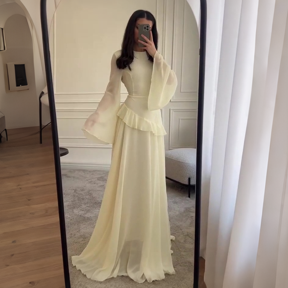 Elegant Solid Color Flared Sleeve Dress