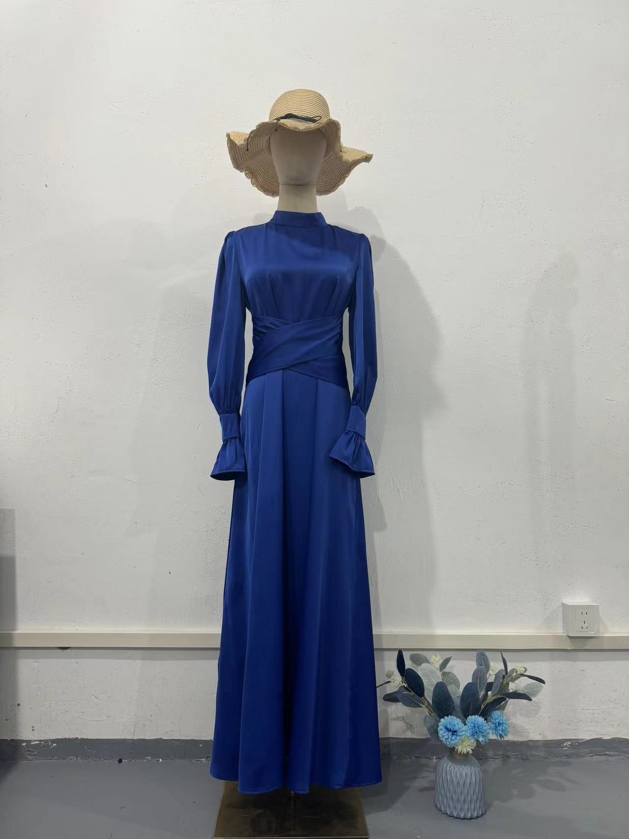 Autumn New Long Sleeve Waist Cinched Puff Sleeve Solid Color Fairy Style Dress