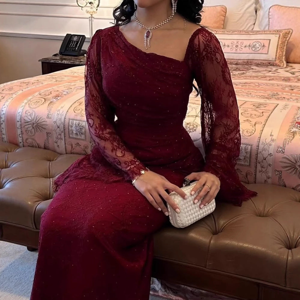 2025 Spring Elegant Lace Rhinestone Bodycon Evening Dress