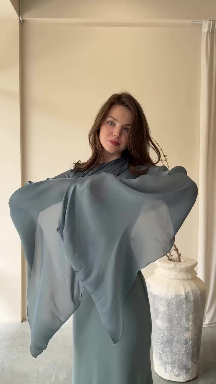 Summer Patchwork Glass Veil Long Sleeve Satin Slim Dress