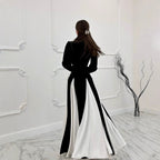 Women's Flared Sleeve Color Block Elegant Waist-Cinching Dress