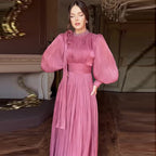 Women's Fashionable Dress with Waist-Cinching Design and Long Sleeves