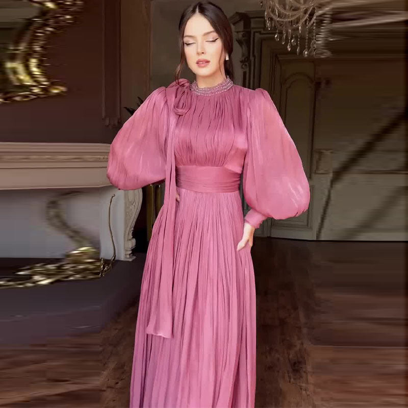 Women's Fashionable Dress with Waist-Cinching Design and Long Sleeves