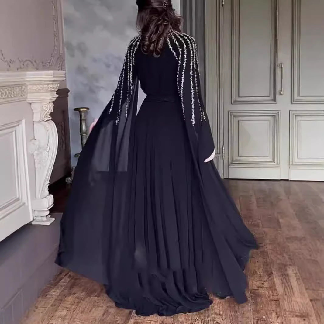 Spring and Summer New Women's Middle Eastern Rhinestone Long Gown Evening Dress