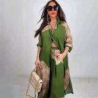 Elegant Sexy Printed Mid-Length Top and Wide-Leg Pants Two-Piece Set