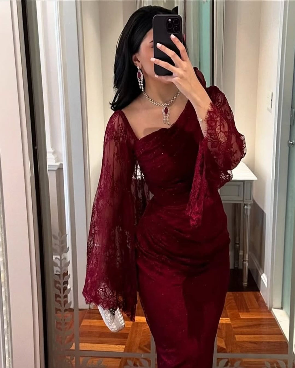 2025 Spring Elegant Lace Rhinestone Bodycon Evening Dress