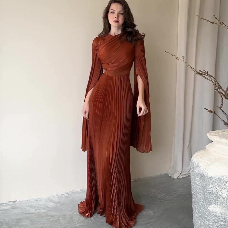 Solid Color Waist Fairy Style Elegant Long Evening Dress for Women