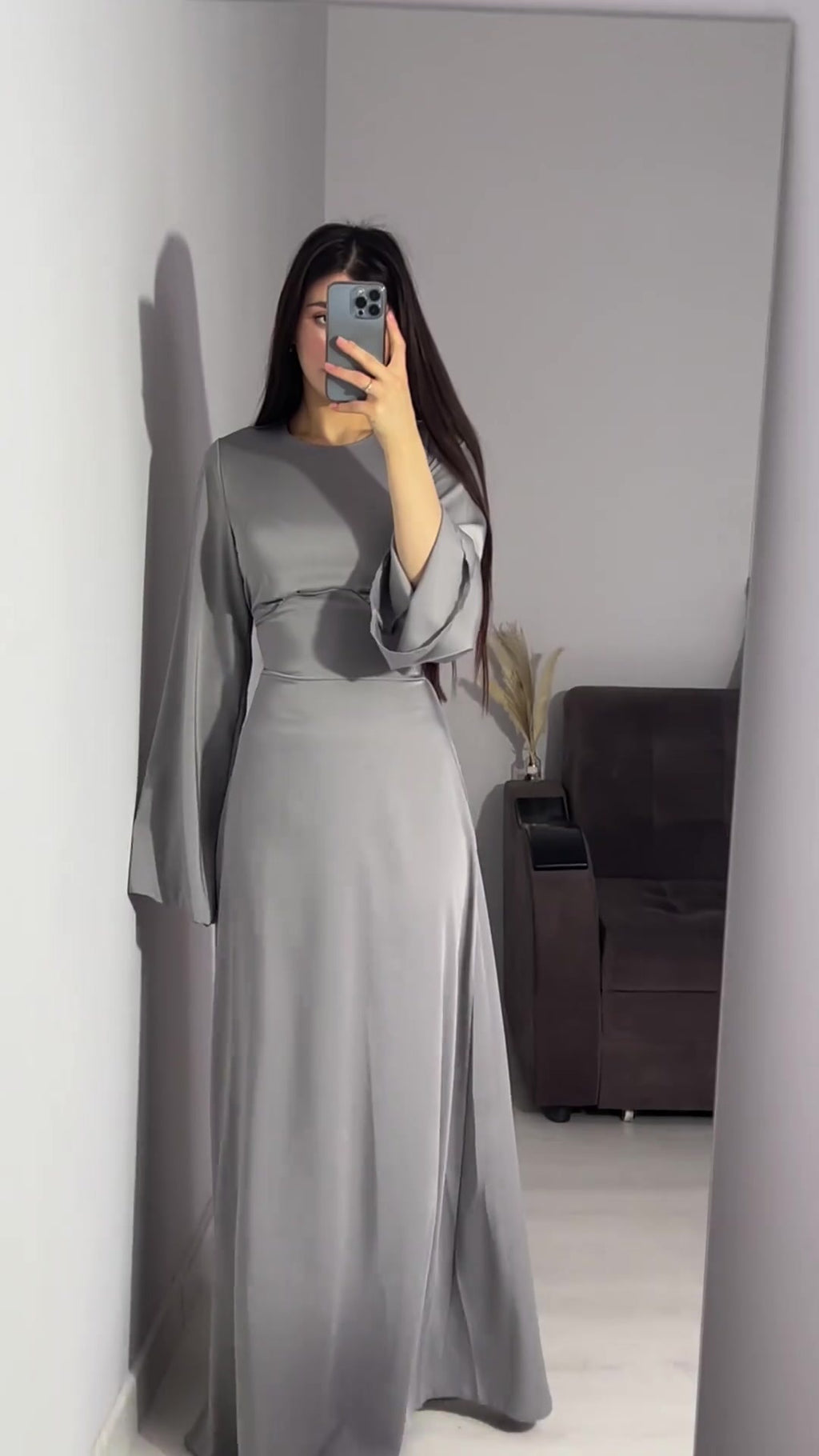 Spring New Waist-Cinching Slimming Tie Solid Color Long Sleeve Long Dress Elegant Women's Dress
