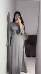 Spring New Waist-Cinching Slimming Tie Solid Color Long Sleeve Long Dress Elegant Women's Dress