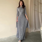 Solid Color Waist Fairy Style Elegant Long Evening Dress for Women