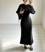 Women's Autumn New Long Dress Elegant Pleated Flared Sleeve Mid-Length Dress