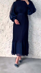 Elegant Mature Women's Spring New Cross-Border Long Pleated Dress