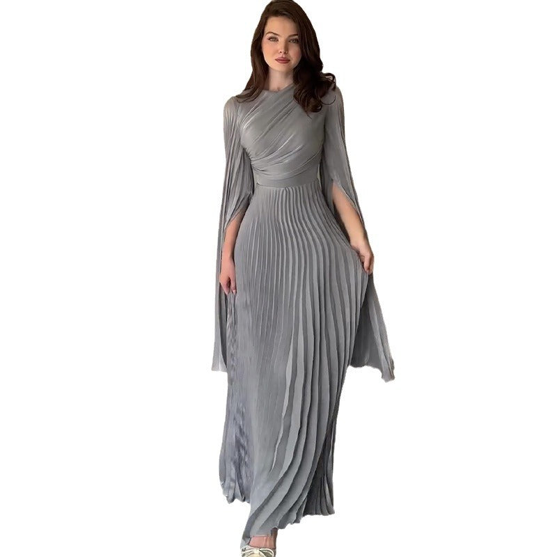 Solid Color Waist Fairy Style Elegant Long Evening Dress for Women