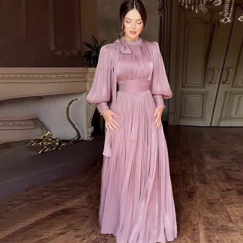 Women's Fashionable Dress with Waist-Cinching Design and Long Sleeves