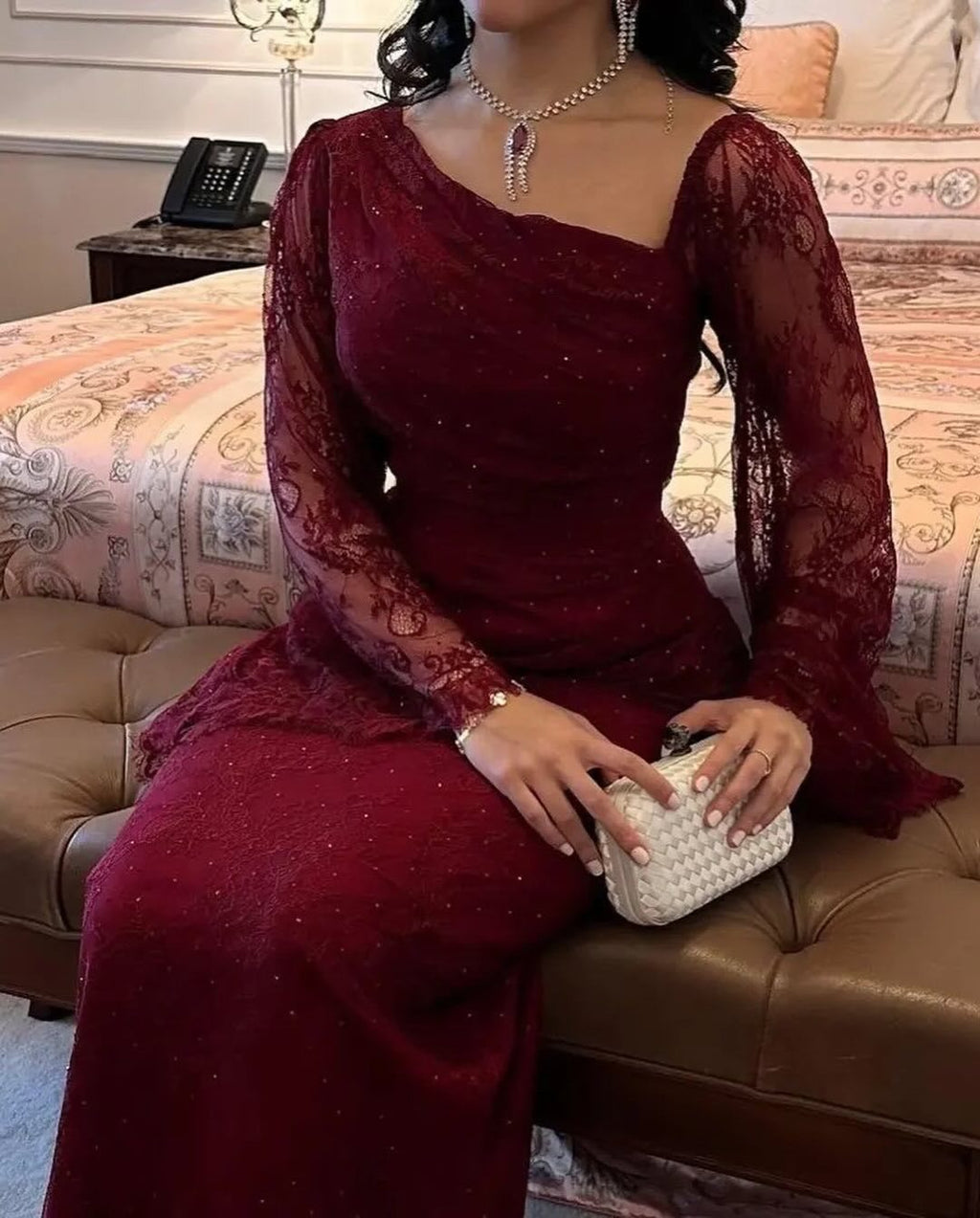 2025 Spring Elegant Lace Rhinestone Bodycon Evening Dress