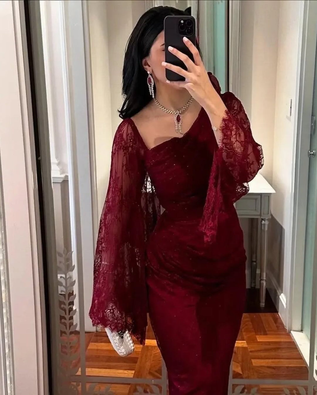 2025 Spring Elegant Lace Rhinestone Bodycon Evening Dress