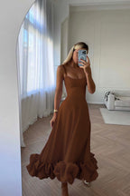 Spring Summer Women's New Fashion Strap Large Hem Three-Dimensional Flower A-Line Dress