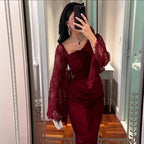 2025 Spring Elegant Lace Rhinestone Bodycon Evening Dress