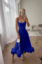 Spring Summer Women's New Fashion Strap Large Hem Three-Dimensional Flower A-Line Dress