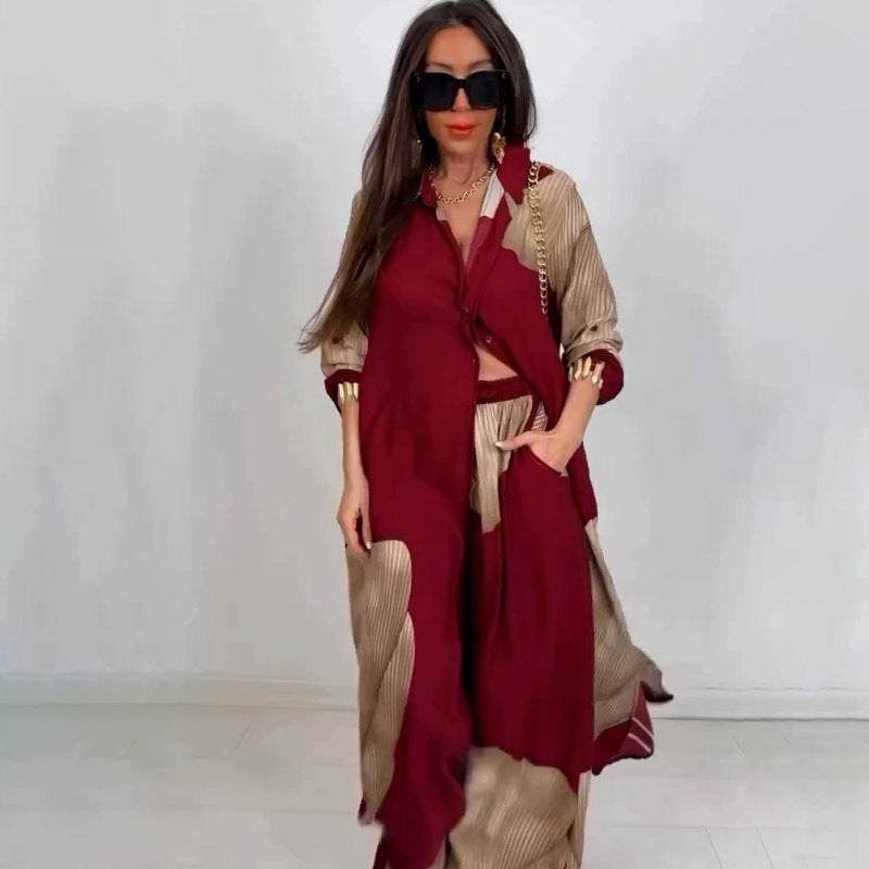 Elegant Sexy Printed Mid-Length Top and Wide-Leg Pants Two-Piece Set