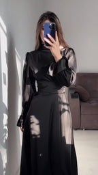 Autumn New Long Sleeve Waist Cinched Puff Sleeve Solid Color Fairy Style Dress
