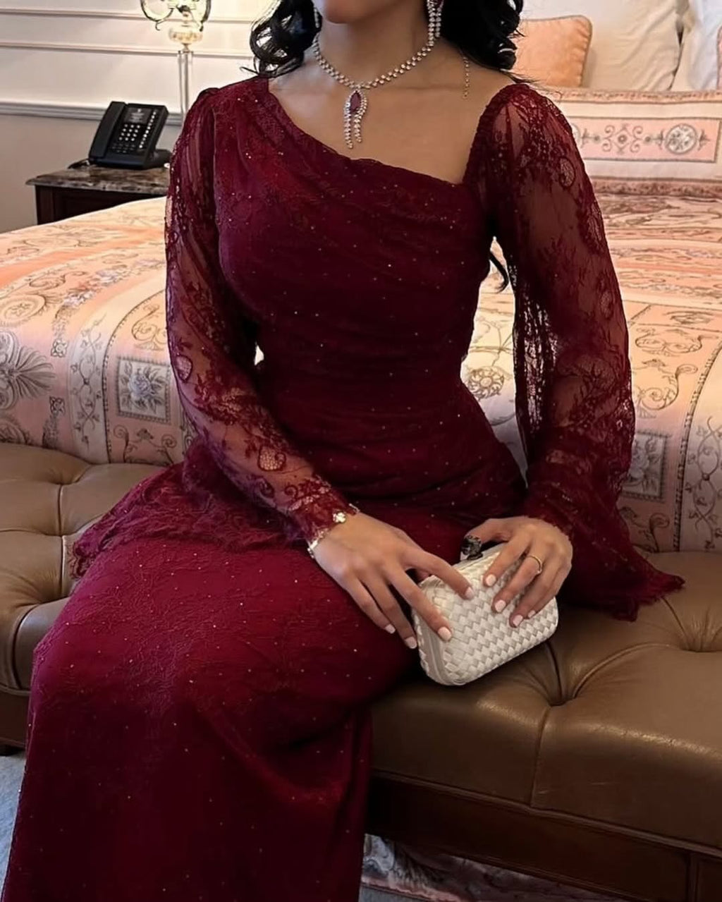 2025 Spring Elegant Lace Rhinestone Bodycon Evening Dress