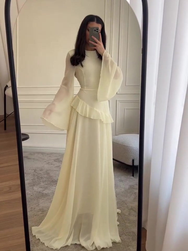 Elegant Solid Color Flared Sleeve Dress